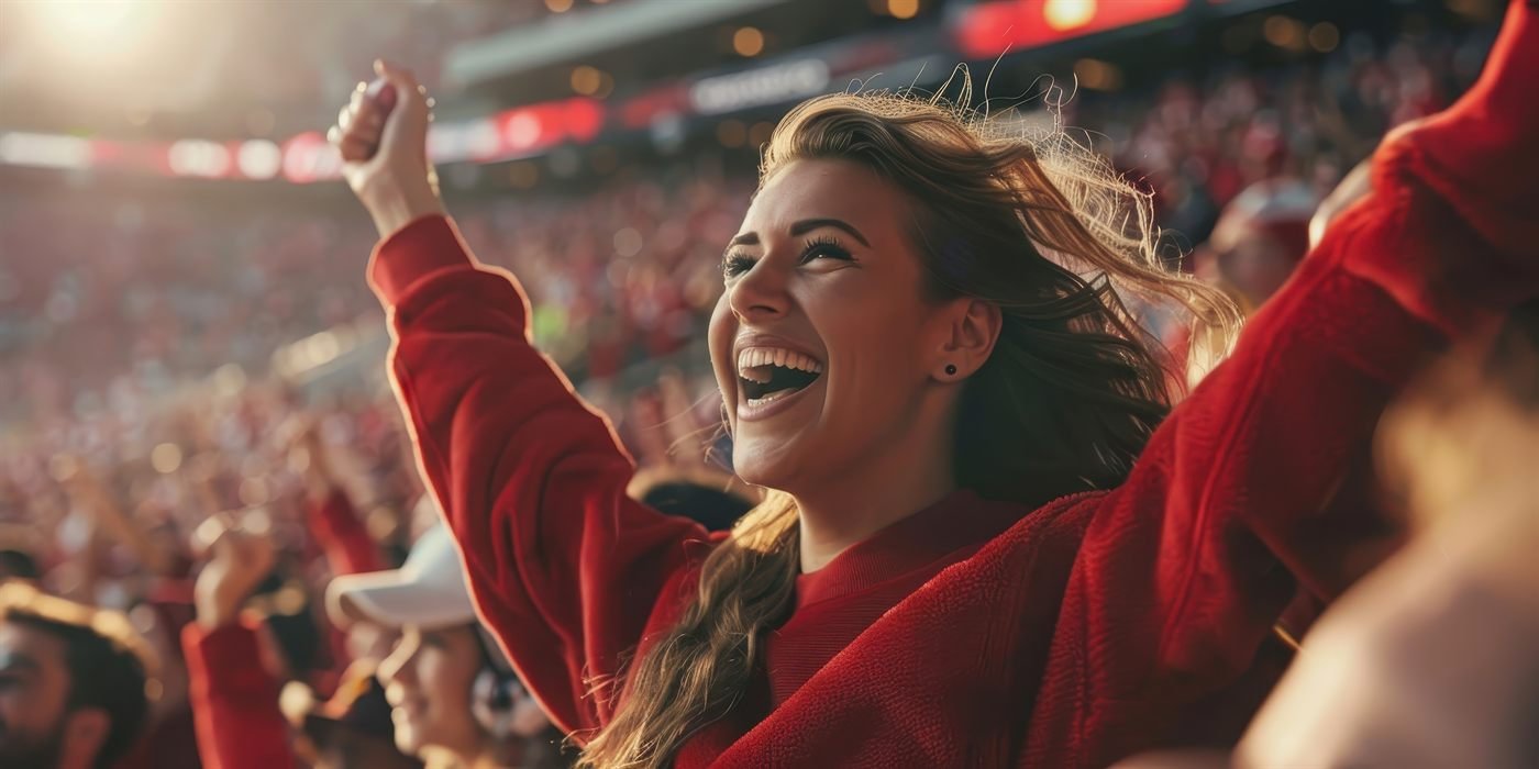 College football fans in team colors