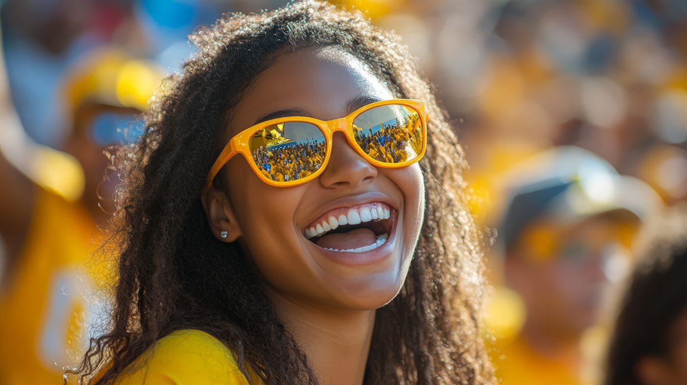 College football fans cheering in the stands