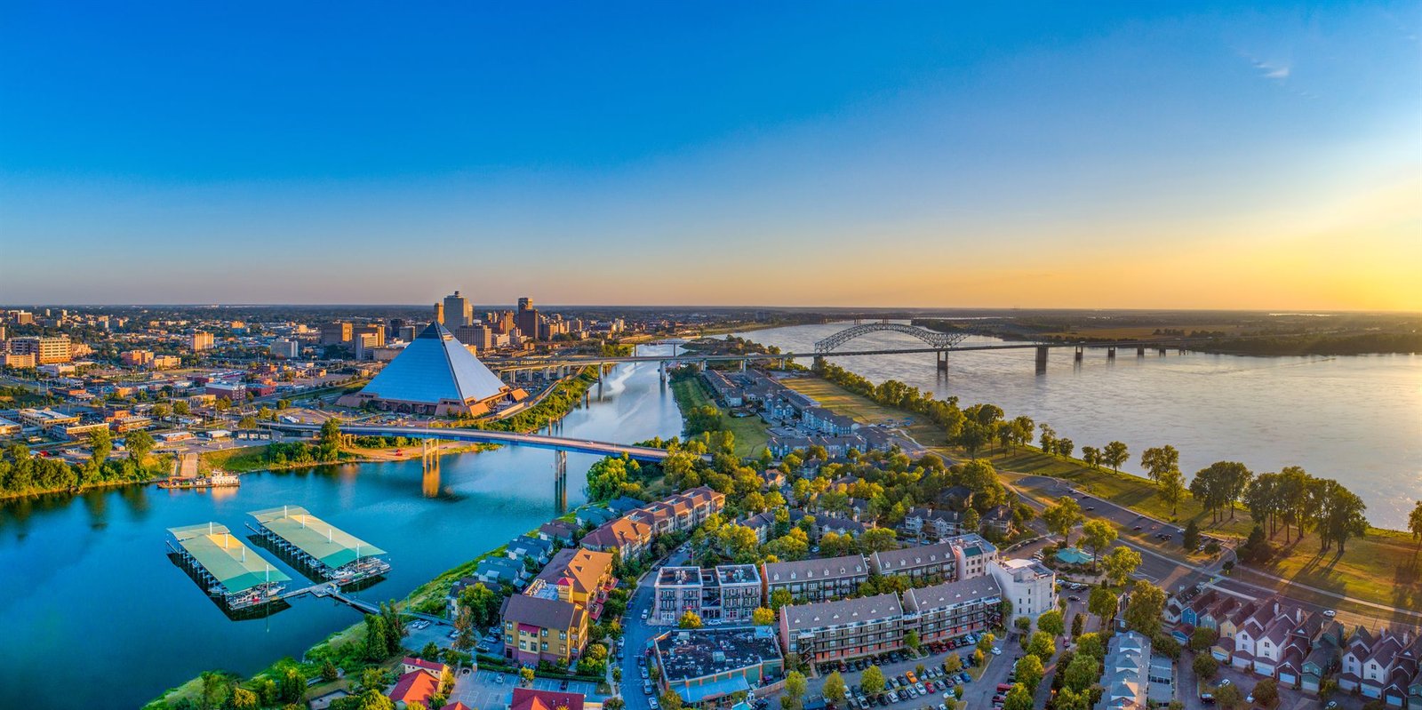 Downtown Memphis skyline at sunset