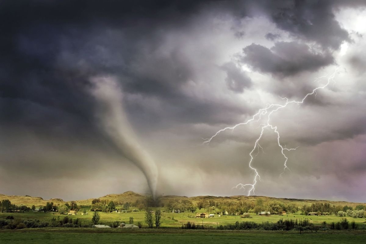 A tornado tearing across the countryside